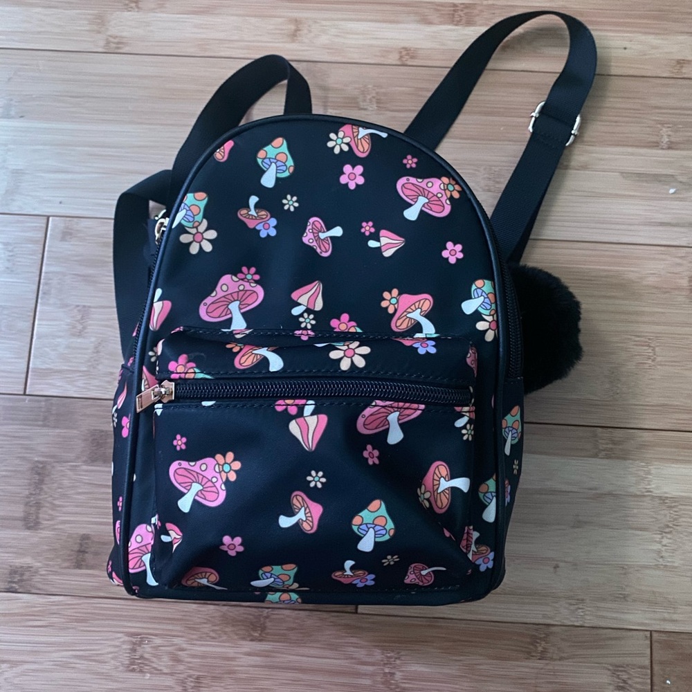 Kids Mushroom Print Backpack - Black